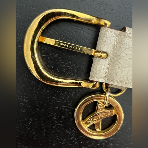 PALOMA PICASSO Italy Neutral Distressed Leather Gold Buckle Logo XL 36 Belt main image 4